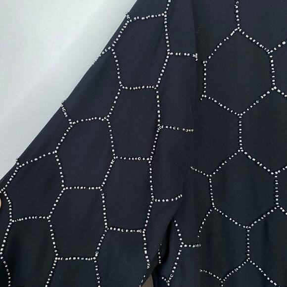 CHICOS Beaded Bomber Jacket Black Zipper Hexagon Rhinestones Size 1 Women's 8 - Picture 6 of 8